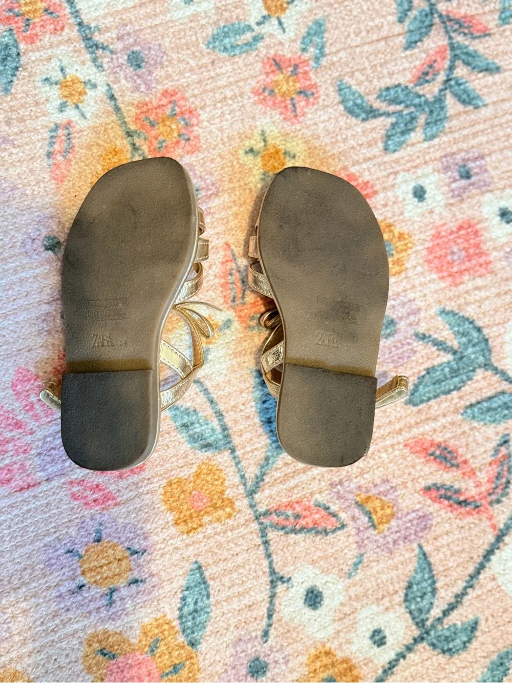Zara Metallic Gold Kids Strappy Sandals